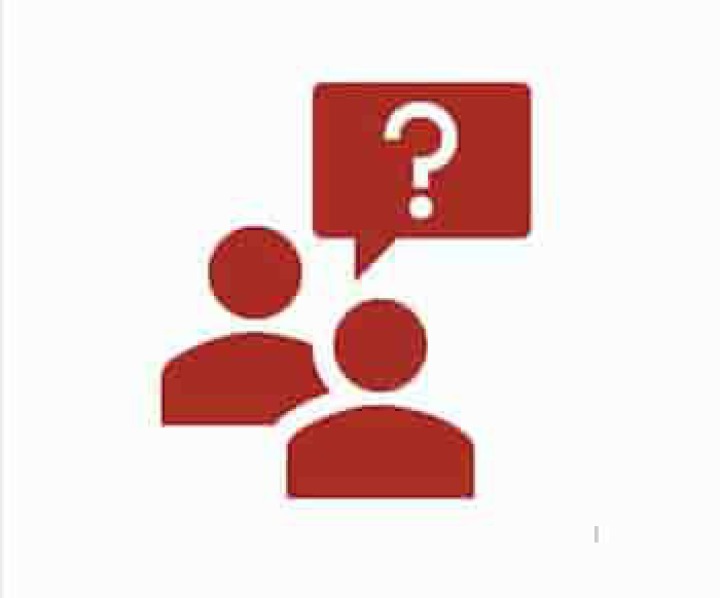 Two non descript faceless outline people with a speech bubble with a question mark over their head